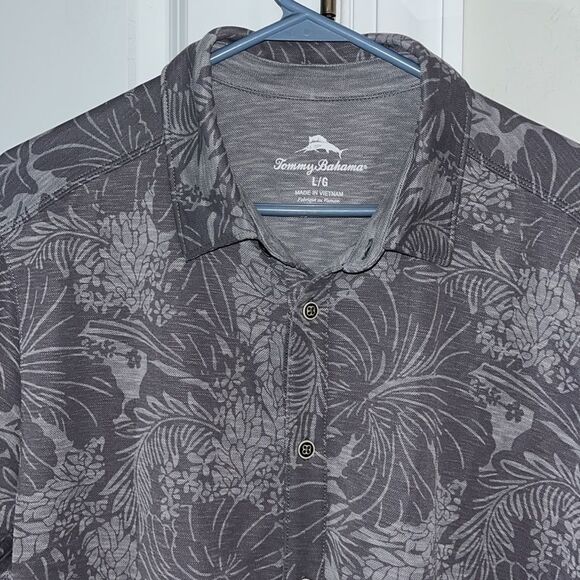 New Tommy Bahama $128 Island Zone Coconut Point Hawaiian ButtonUp Shirt Gray L/G - Picture 1 of 5